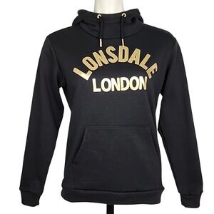 Lonsdale Women's Black Pullover Hoodie Top Fleece Gold Print Lonsdale London 4